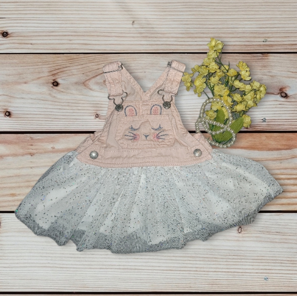 Easter Baby girl denim overall bunny dress
